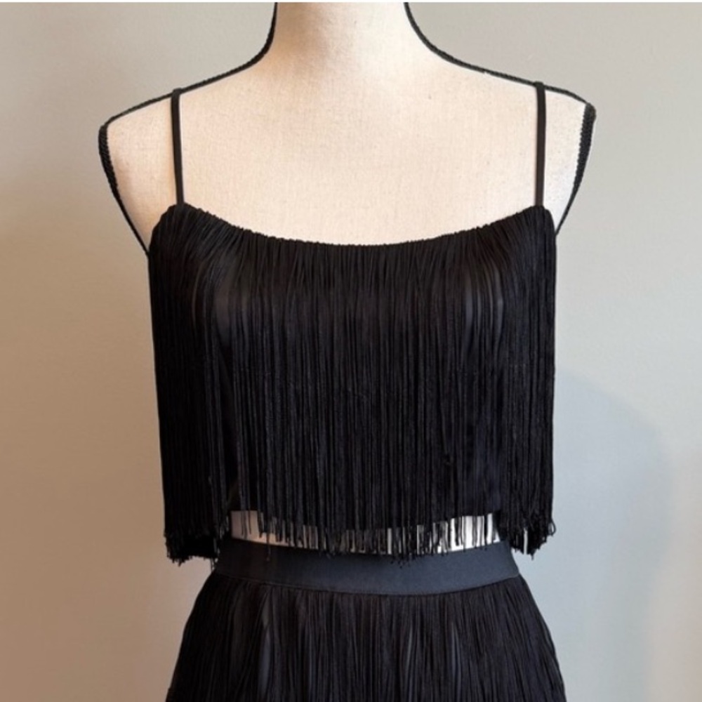 BABATON Aritzia Mirage Fringe Crop Tank Top Black size S